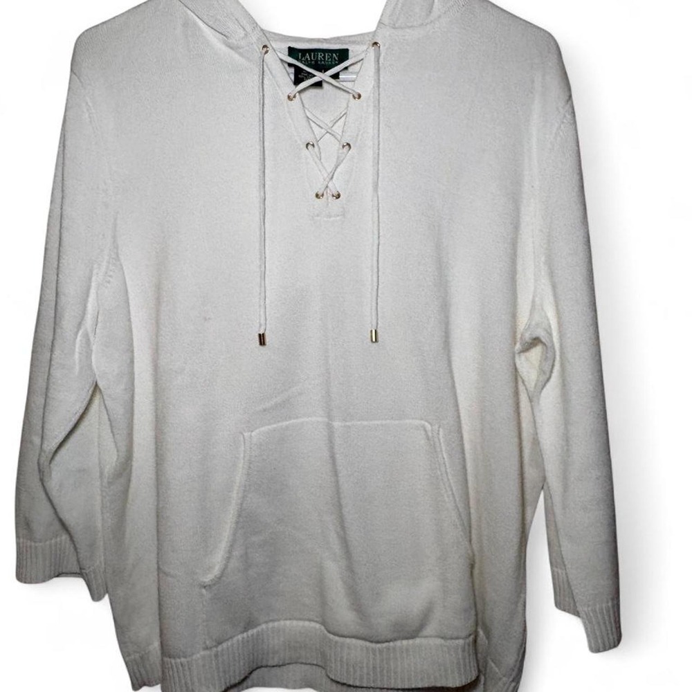 White Ralph Lauren cotton hoodie with lace-up front, size 1X